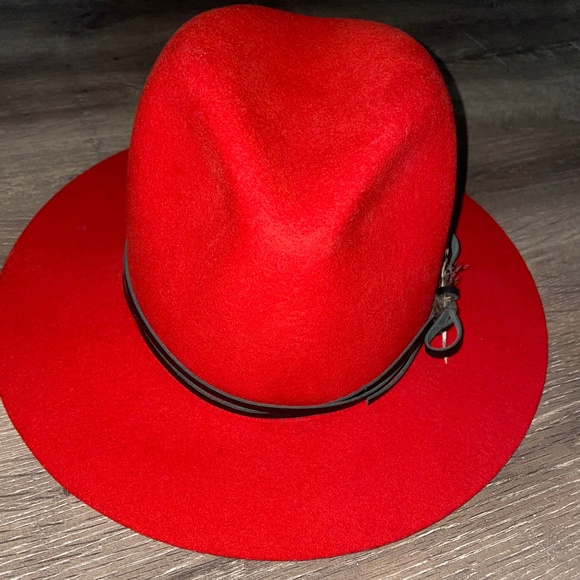 GOORIN BROS Red Hot 100% Wool Fedora Black Leather Strap W/Feather Size S main image 4